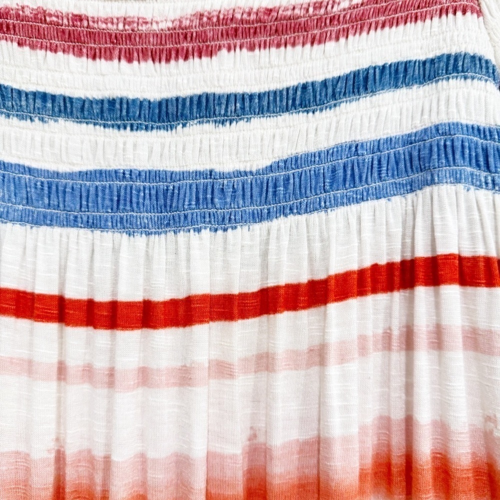 Meadow Rue | Anthro Smocked Peasant Top Striped Spandex Blue Red Size Small - Picture 4 of 6